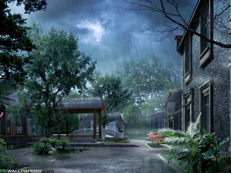 Rainy Courtyard Scene — Gray