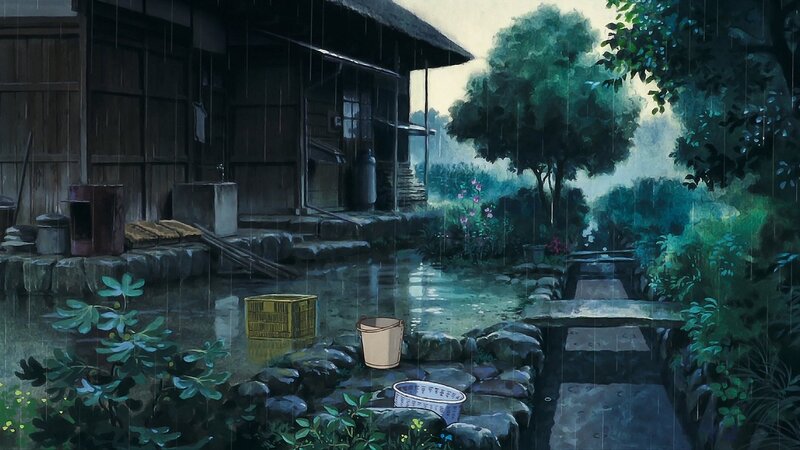 Rainy Courtyard Scene — Green