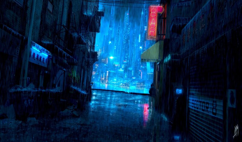 rainy cyberpunk alley