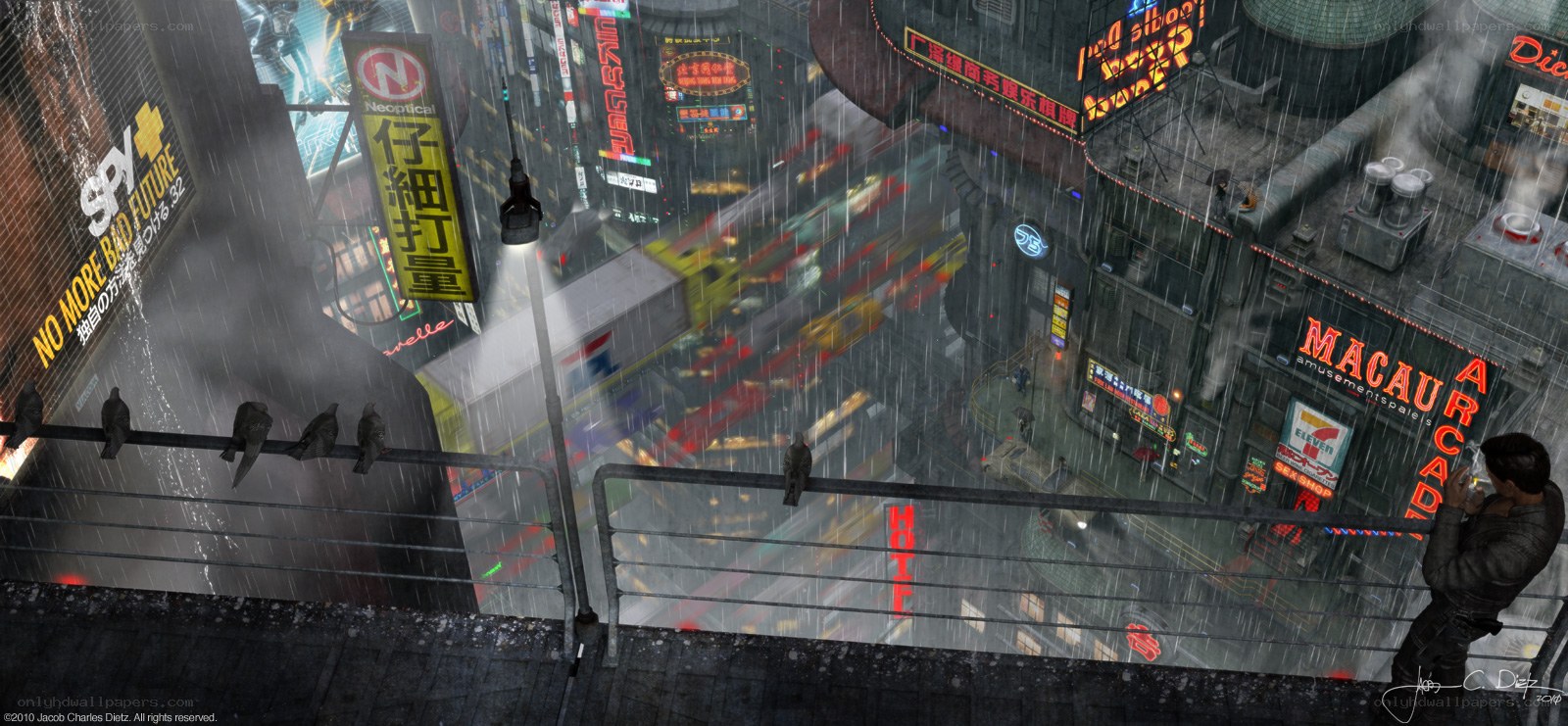 Rainy cyberpunk cityscape