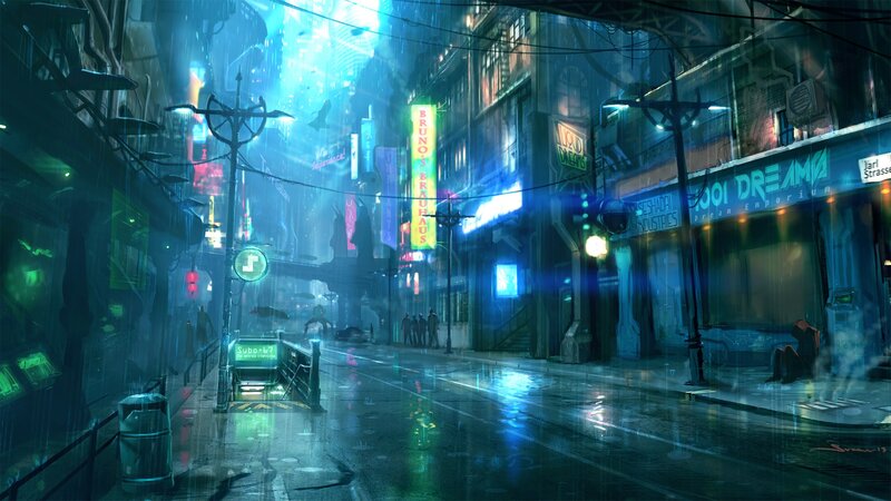 Rainy Cyberpunk Street