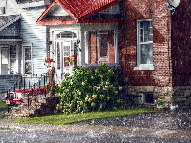Rainy day at a suburban home