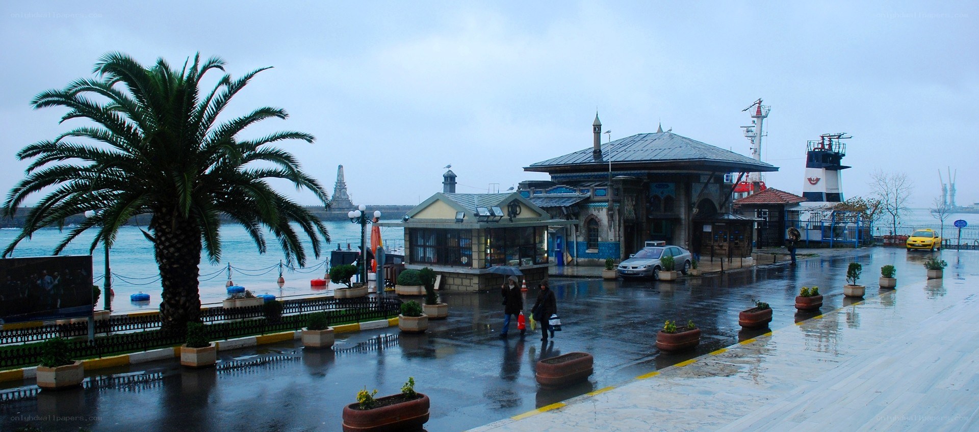 rainy day at the harbor