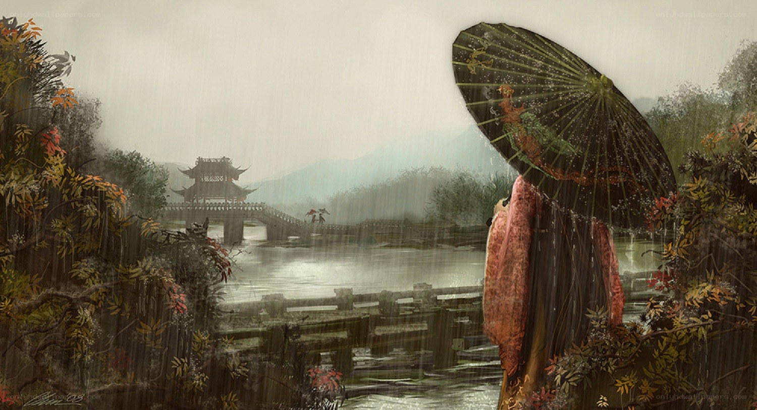 Rainy day by the river