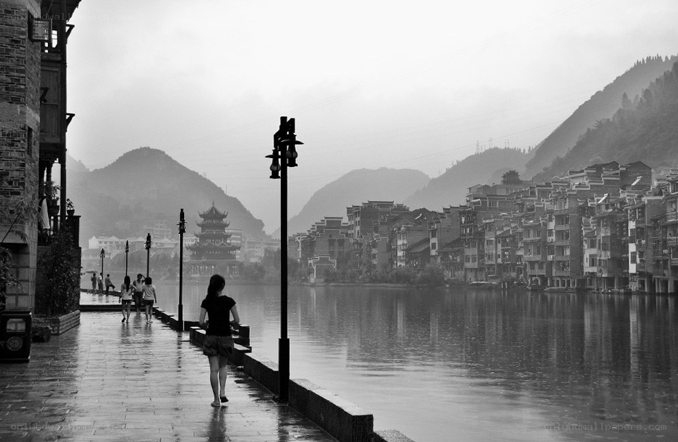 Rainy day by the river