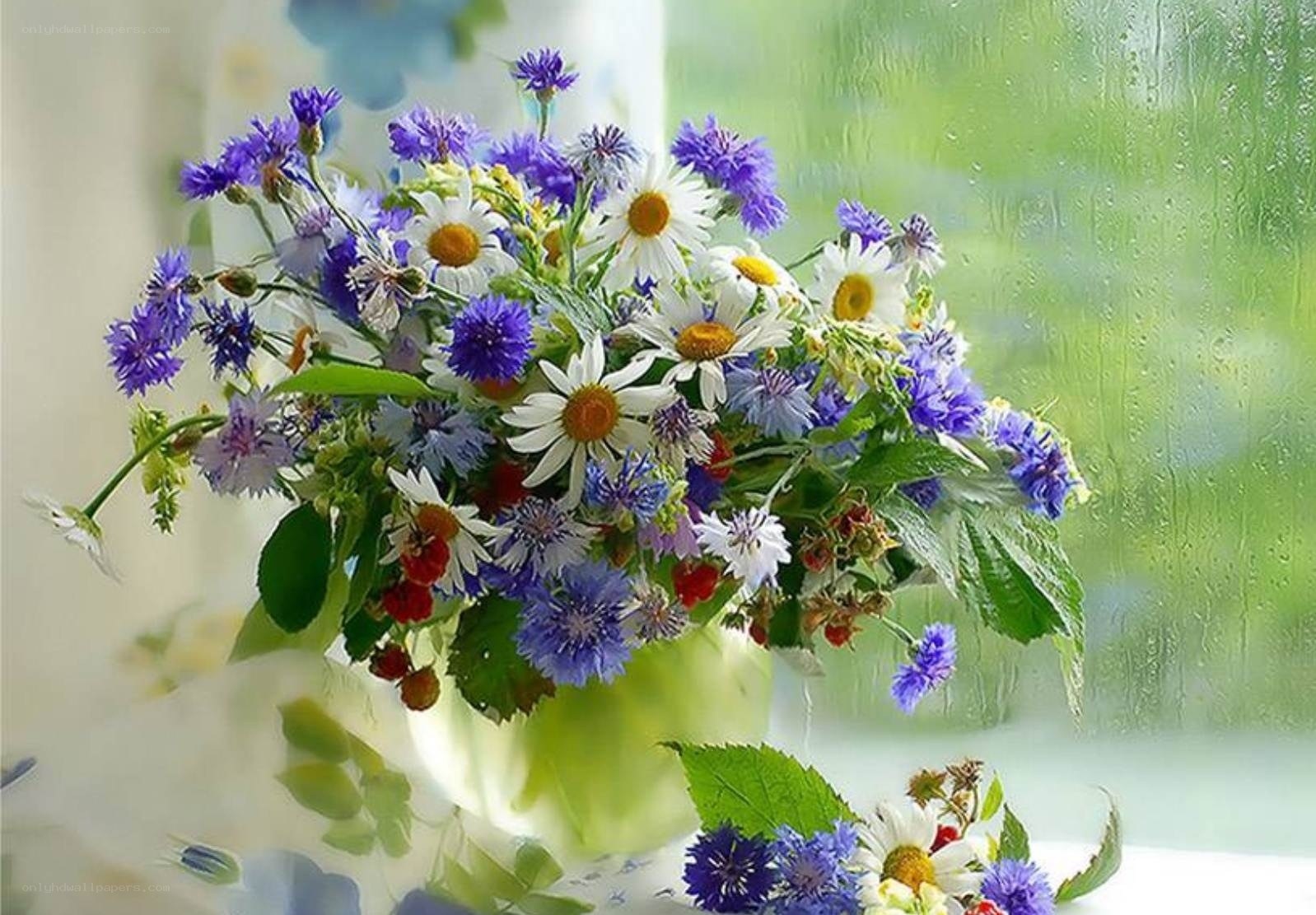 Rainy day flower bouquet