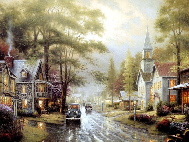 Rainy Day in a Quaint Town