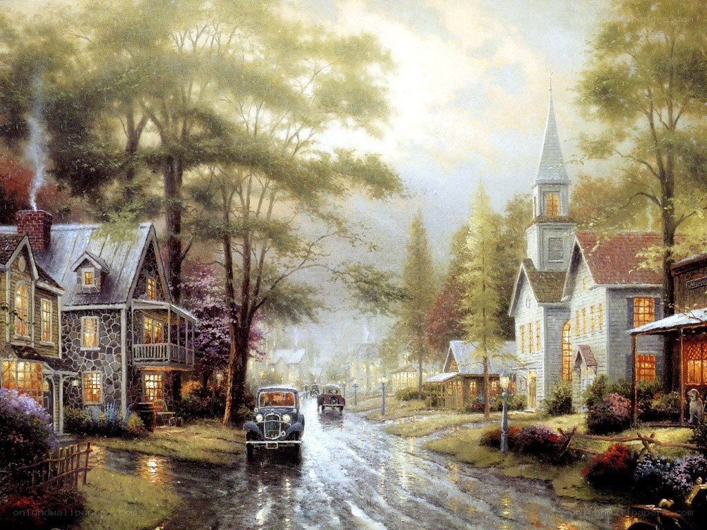 Rainy Day in a Quaint Town
