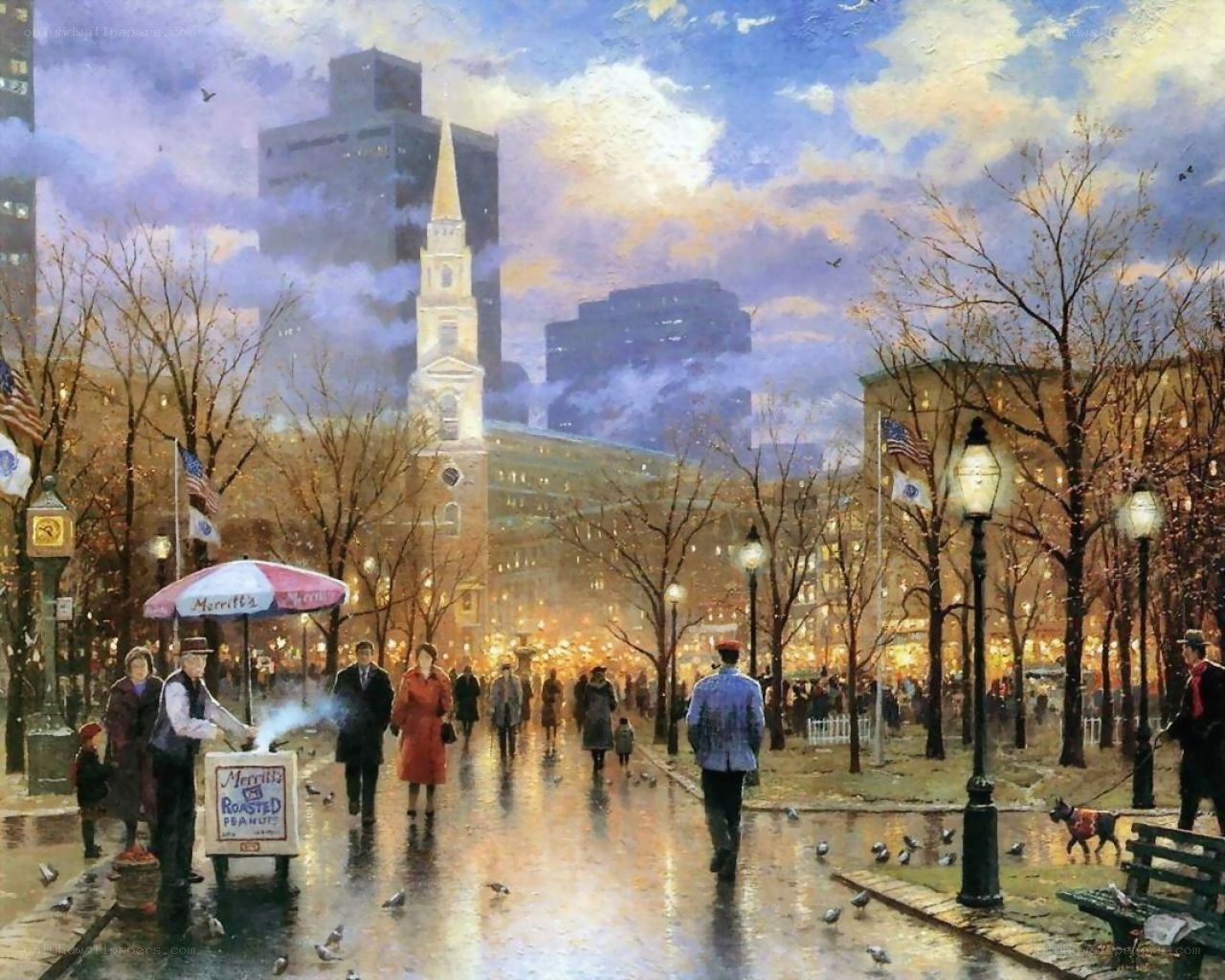 Rainy Day in Boston Square