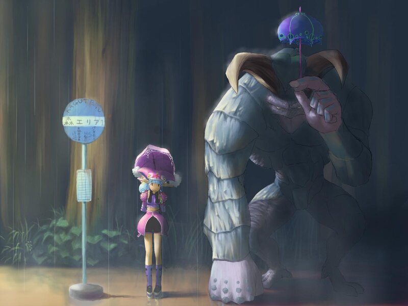 Rainy day with giant monster