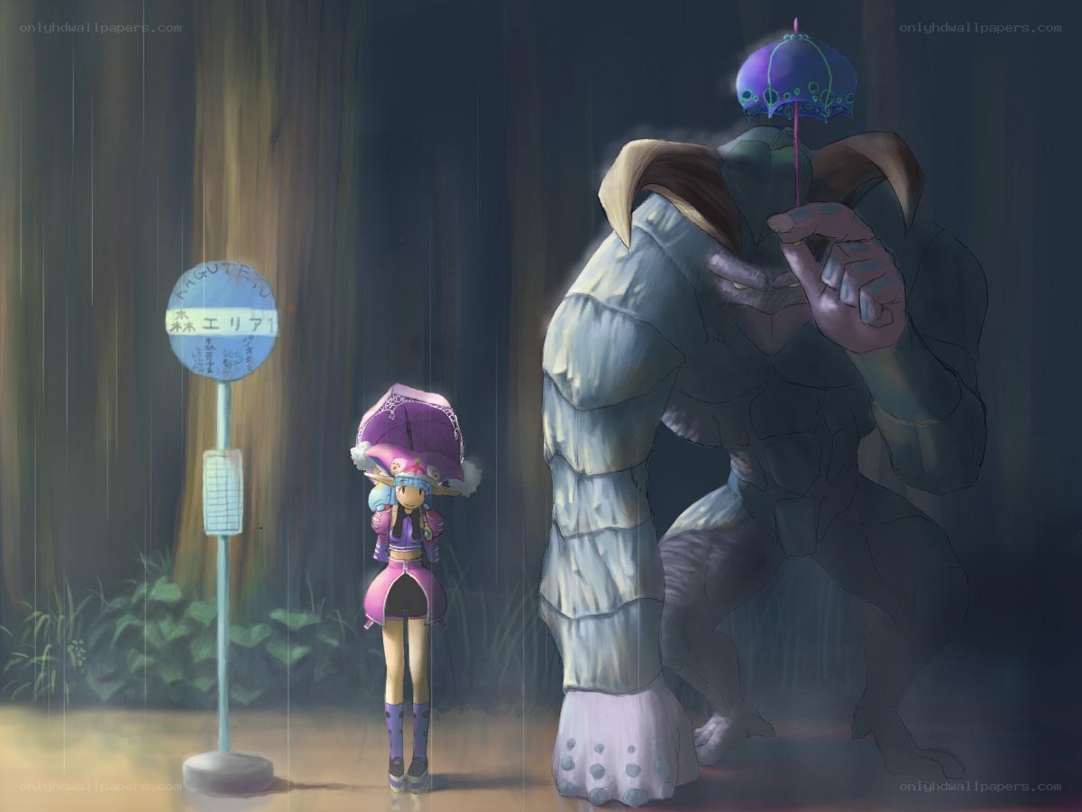 Rainy day with giant monster
