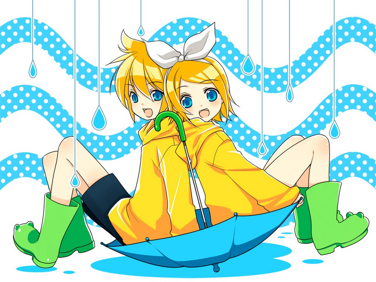 Rainy day with twin characters