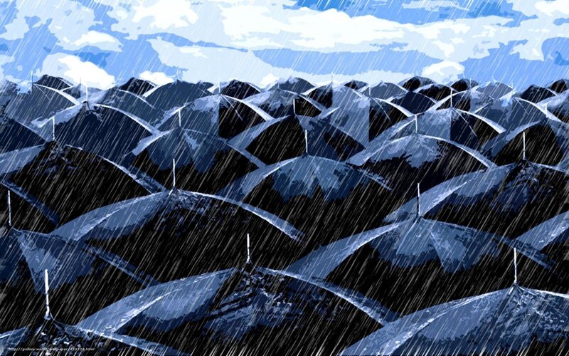 Rainy day with umbrellas