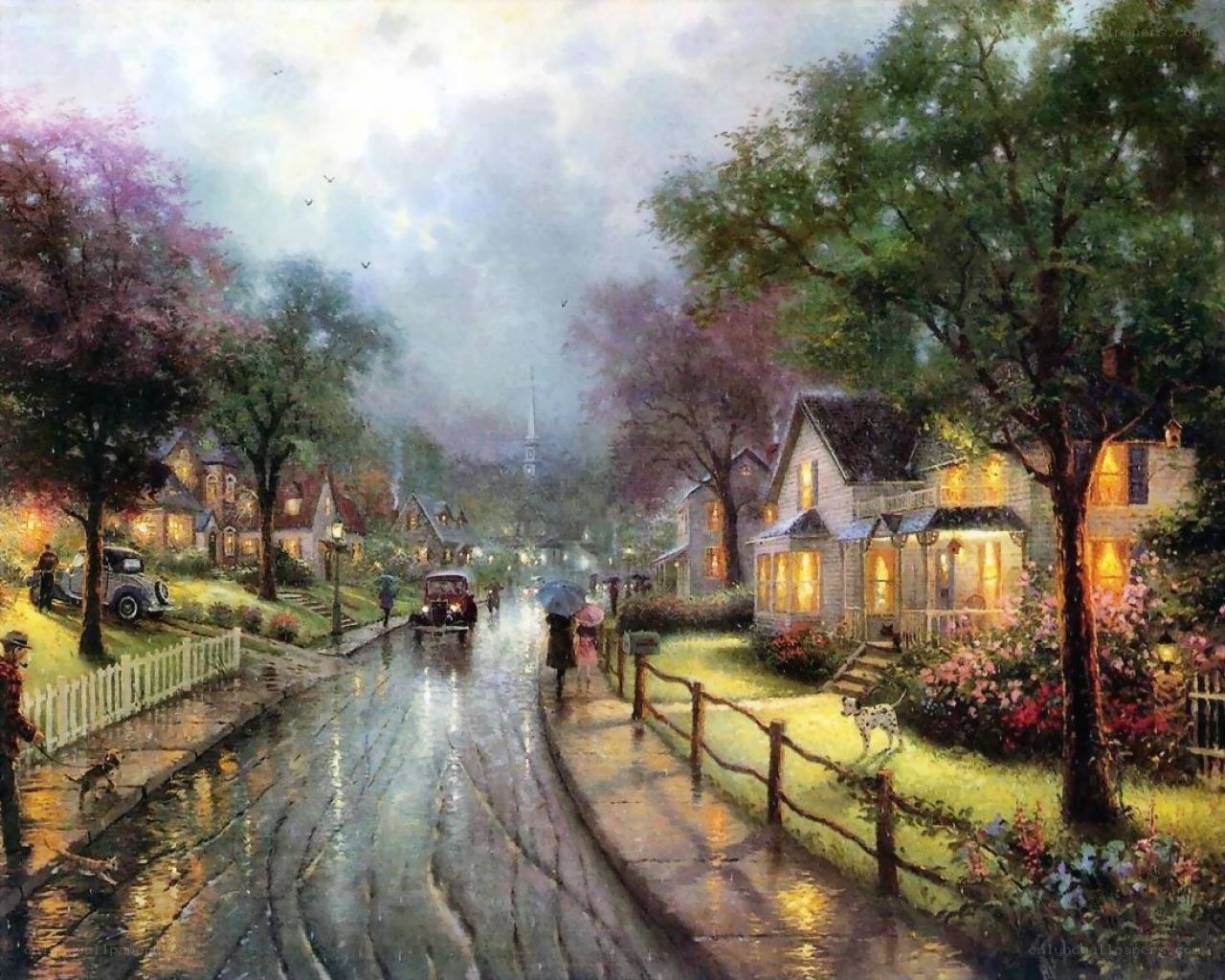Rainy evening in a cozy town