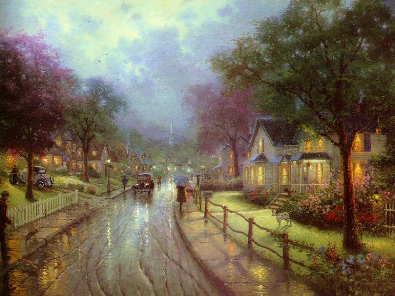 Rainy evening in a quiet town