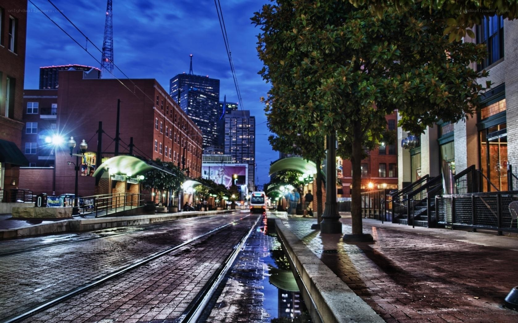 Rainy evening in downtown street