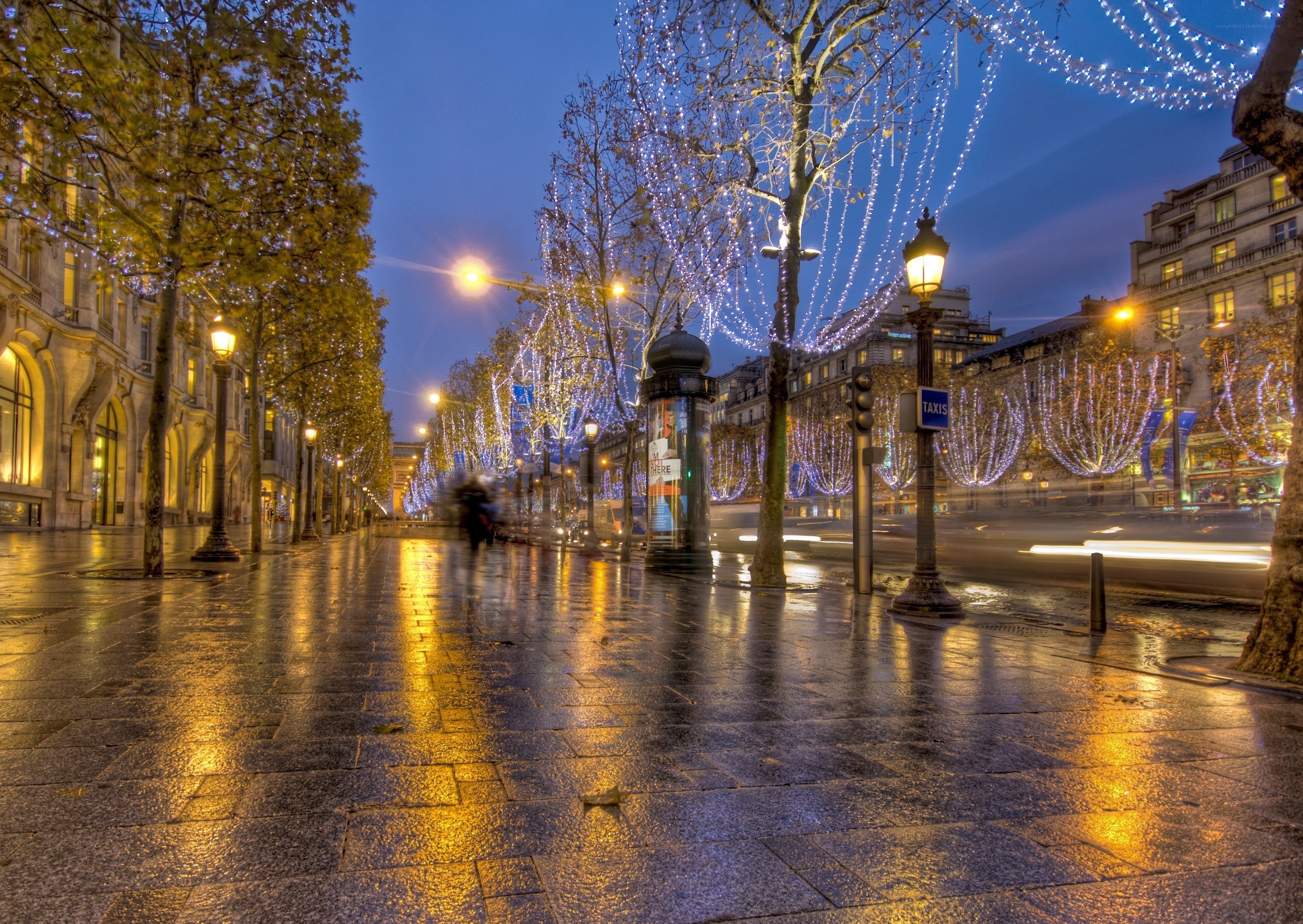 Rainy evening on a Parisian boulevard