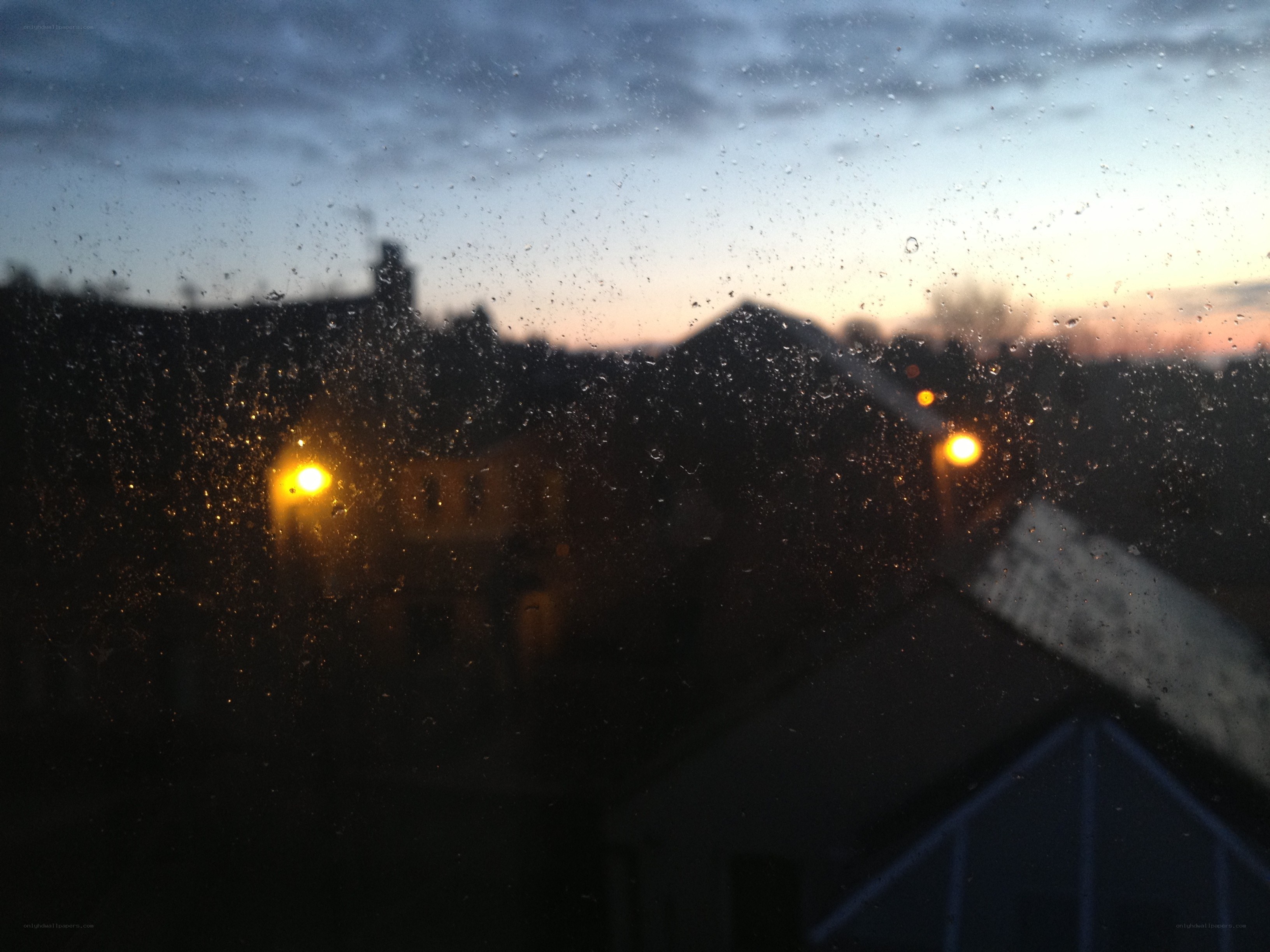 rainy evening view from window