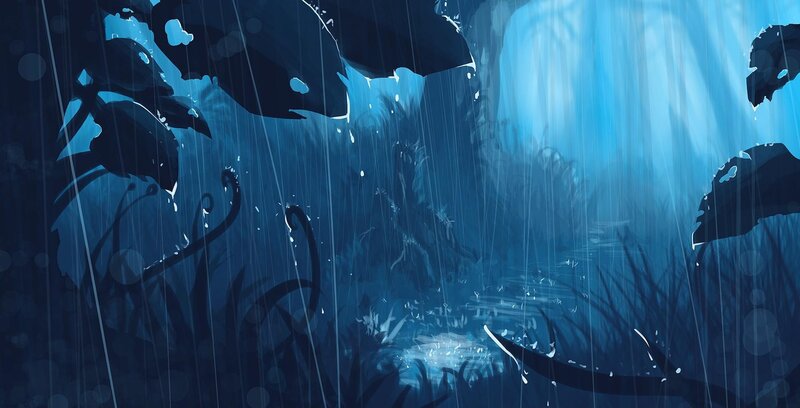 Rainy Forest Scene — Blue