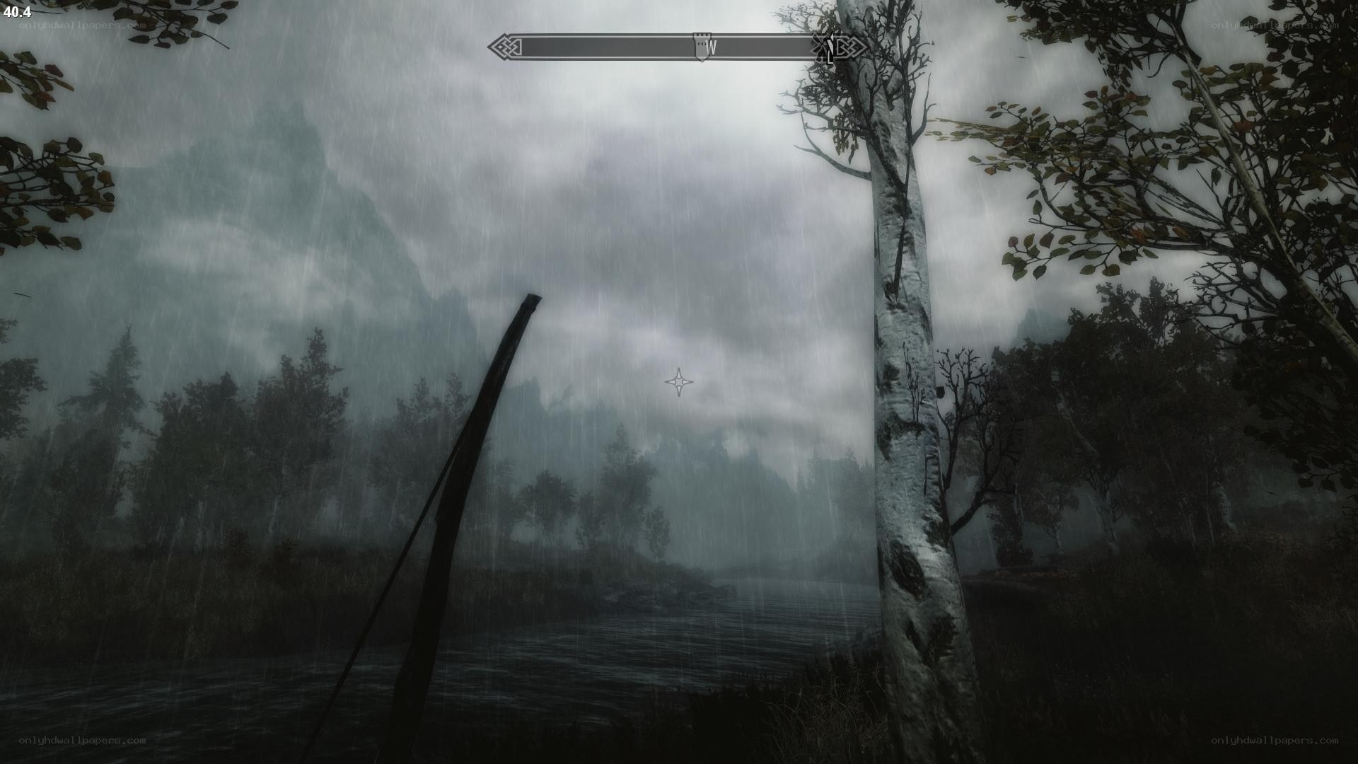 rainy forest scene in game