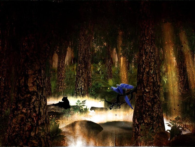 Rainy forest with animals