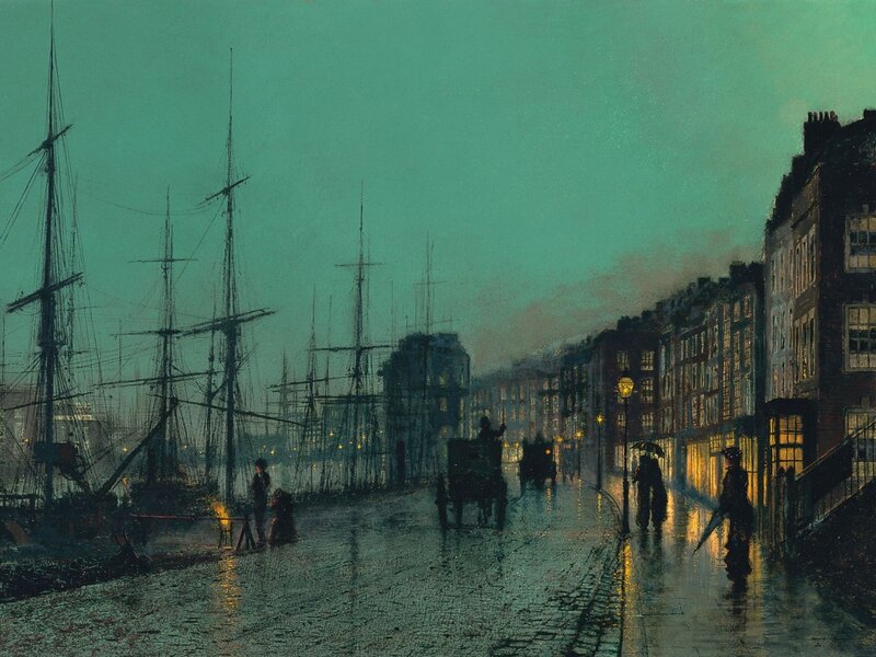 Rainy Harbor Street — Teal, Moody