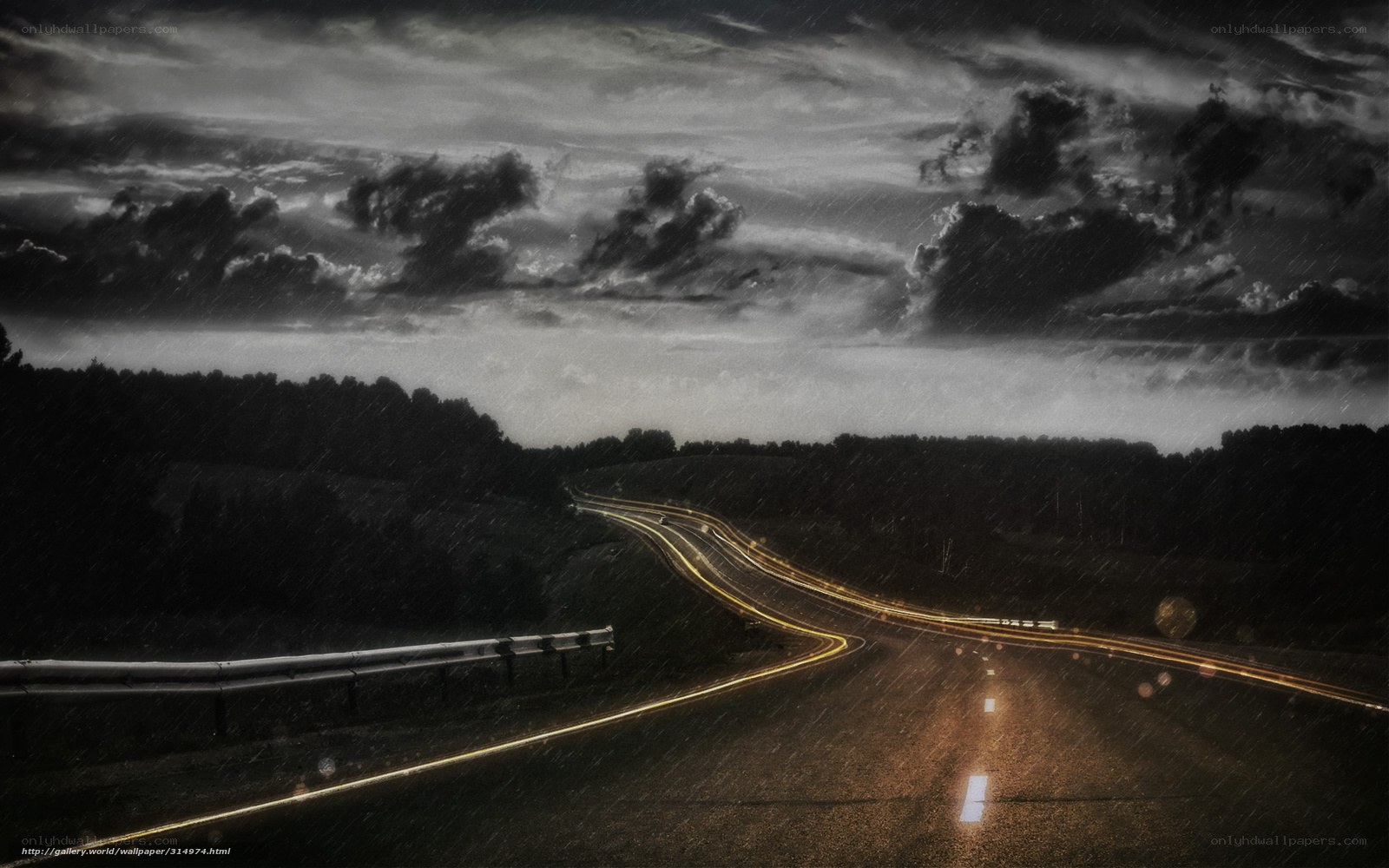 Rainy highway at night