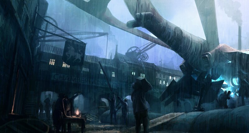 rainy industrial alley scene
