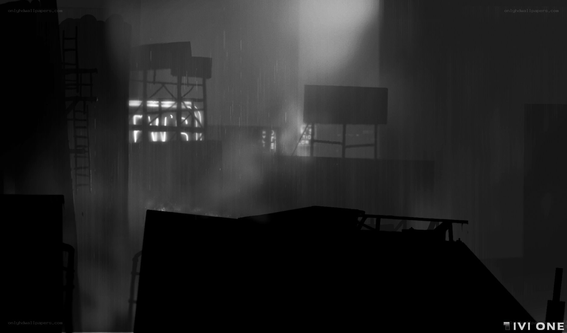 rainy industrial silhouette