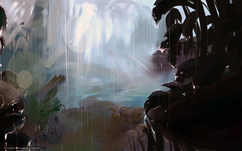 rainy jungle scene