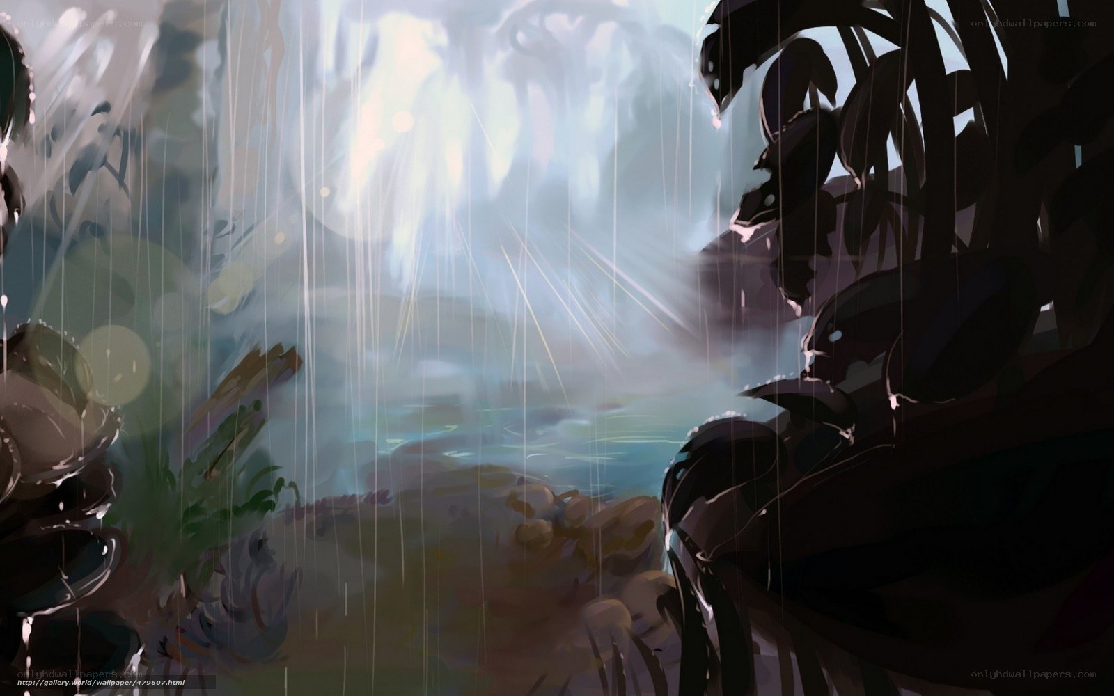 rainy jungle scene
