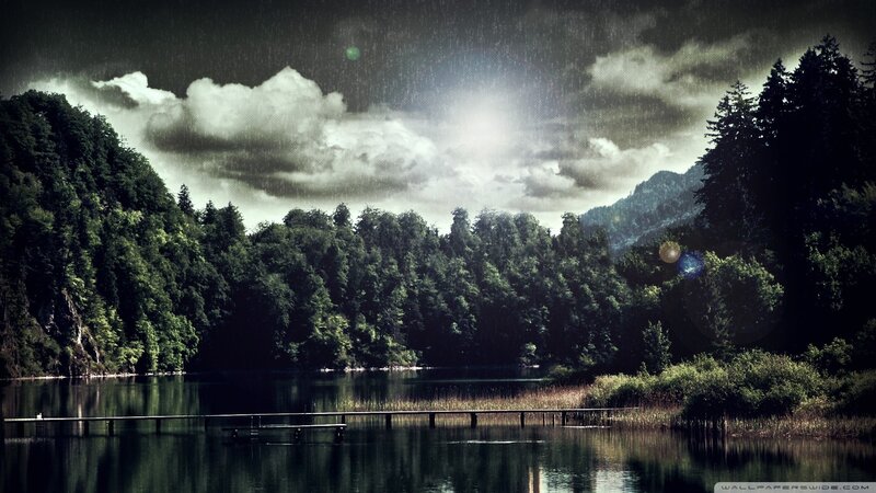 Rainy Lake with Forest — Green