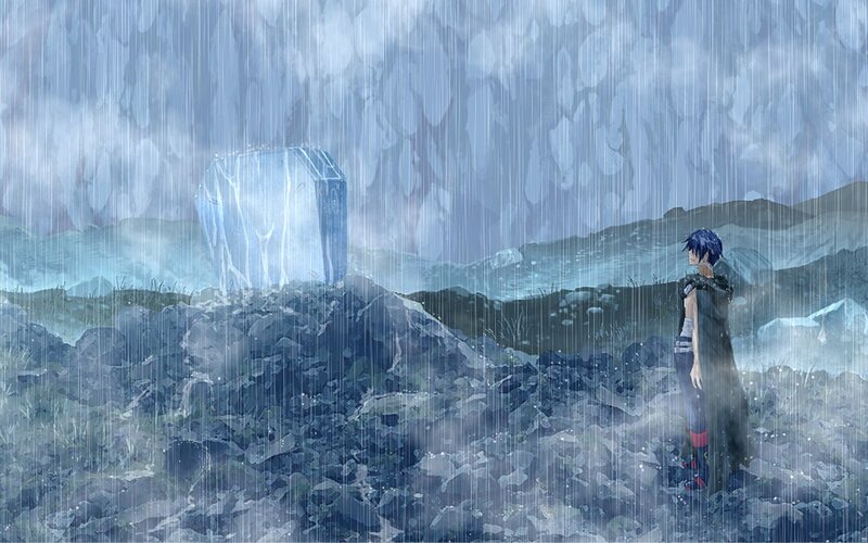 rainy landscape with character