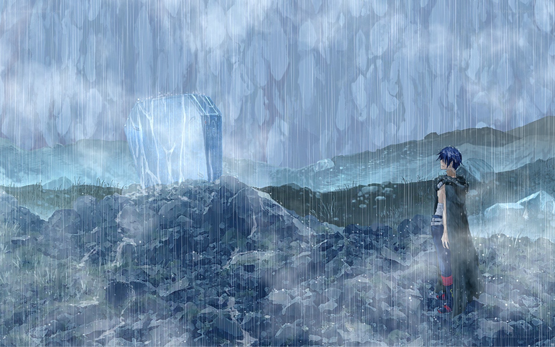 rainy landscape with character