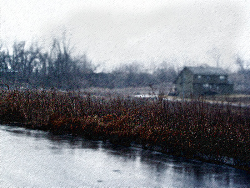 rainy landscape with house