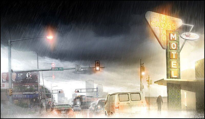 Rainy Motel at Night