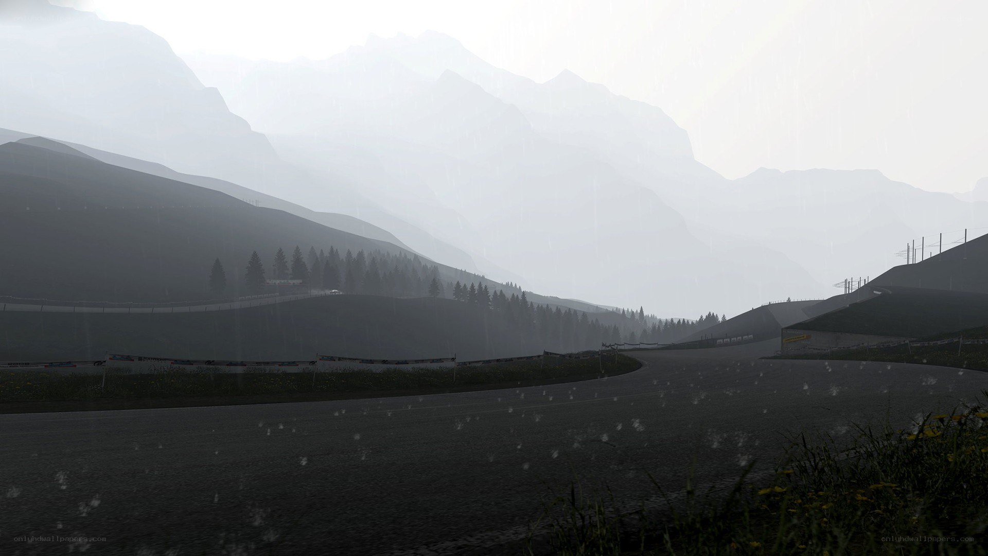 rainy mountain road scene