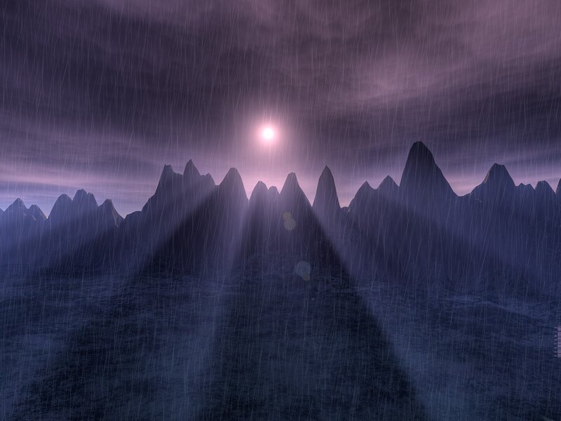 Rainy mountain sunset