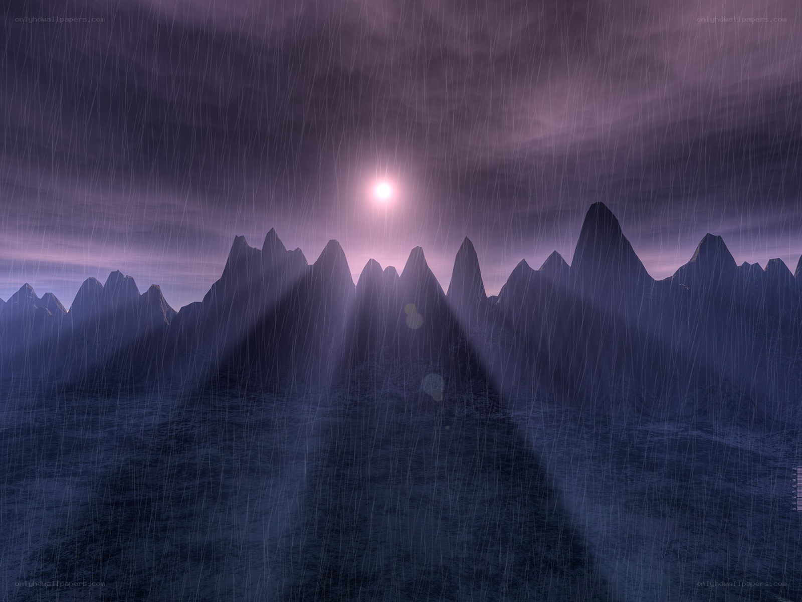 Rainy mountain sunset