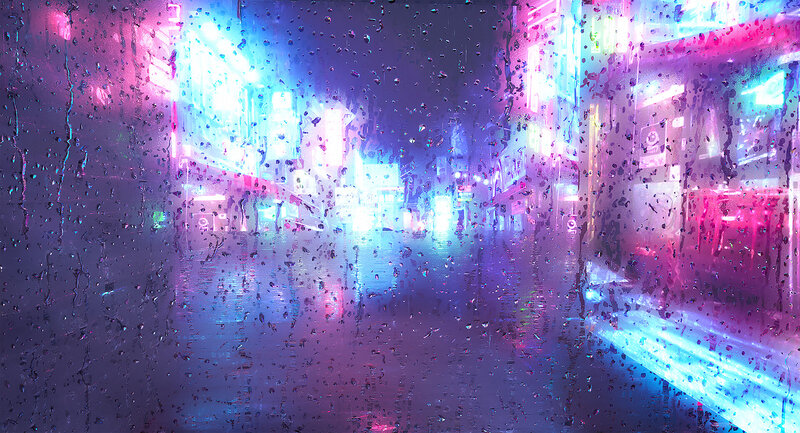 Rainy Neon City Street