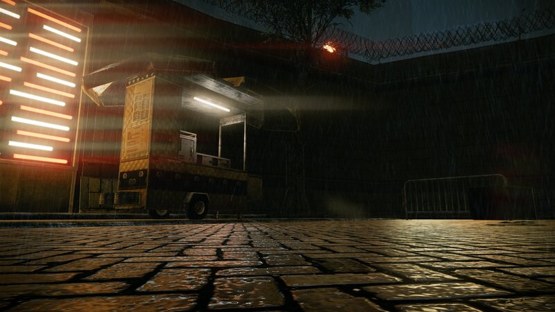 Rainy night at a food cart
