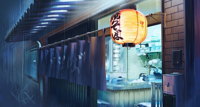 rainy night at a Japanese restaurant