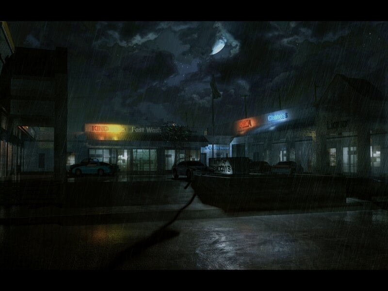 Rainy night at a strip mall