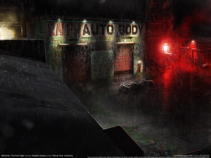 Rainy night at auto body shop