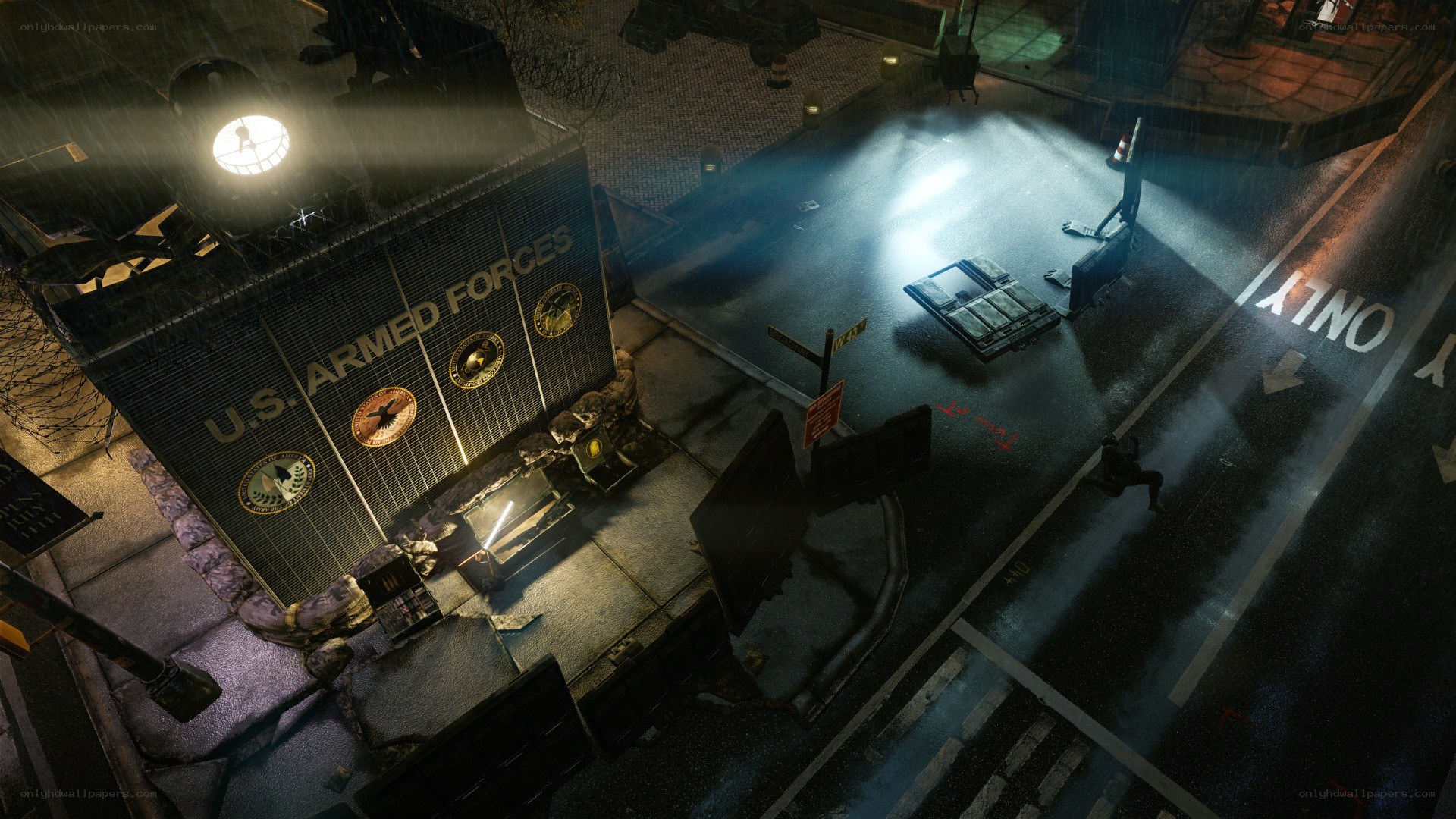 Rainy night at military checkpoint