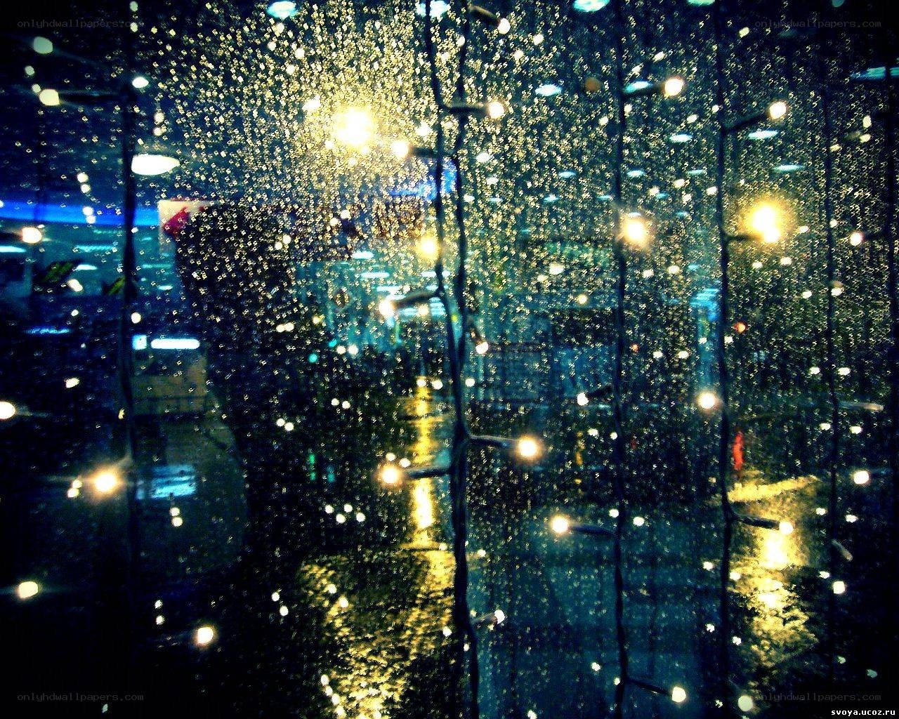 Rainy night city lights