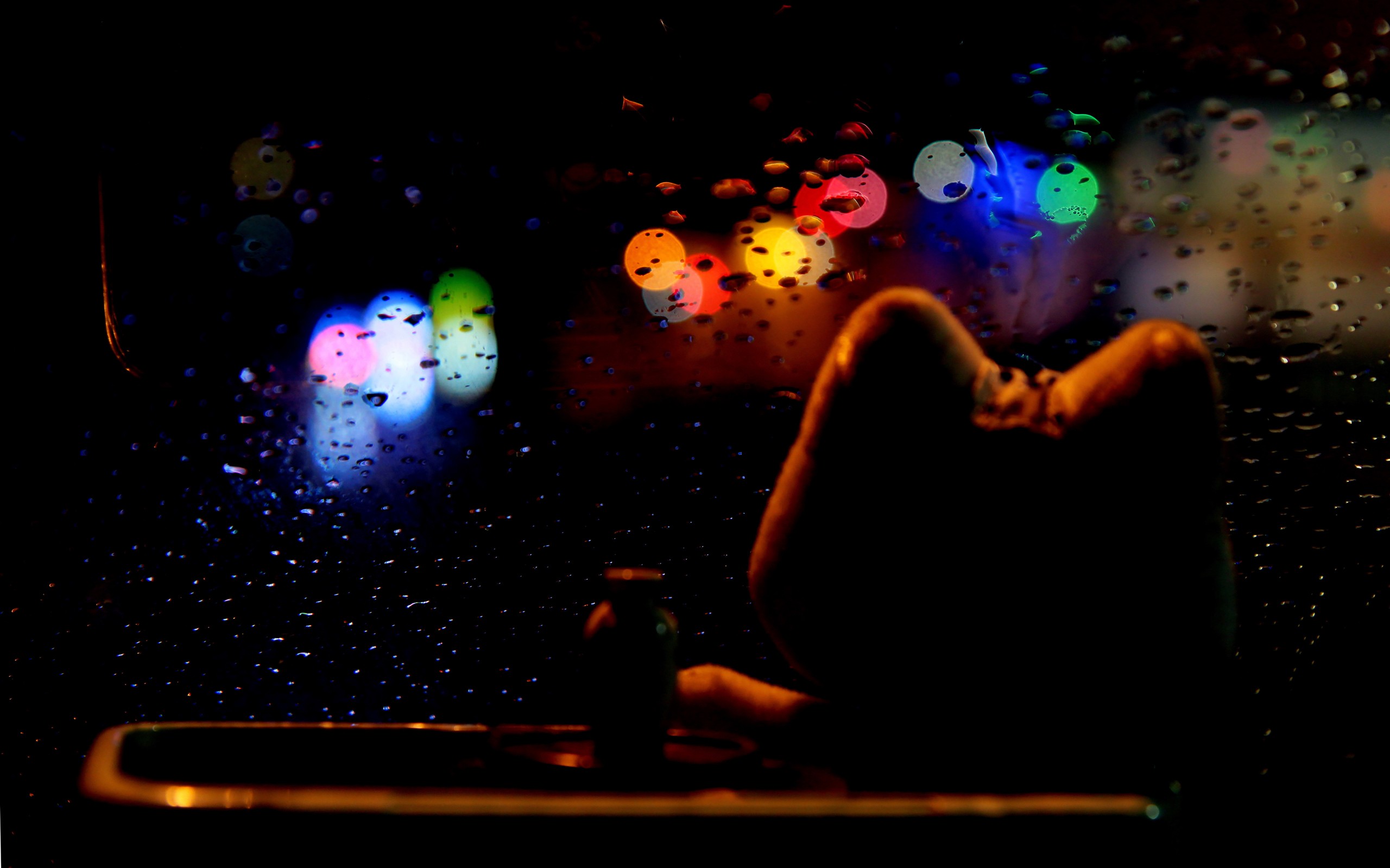 Rainy night city lights
