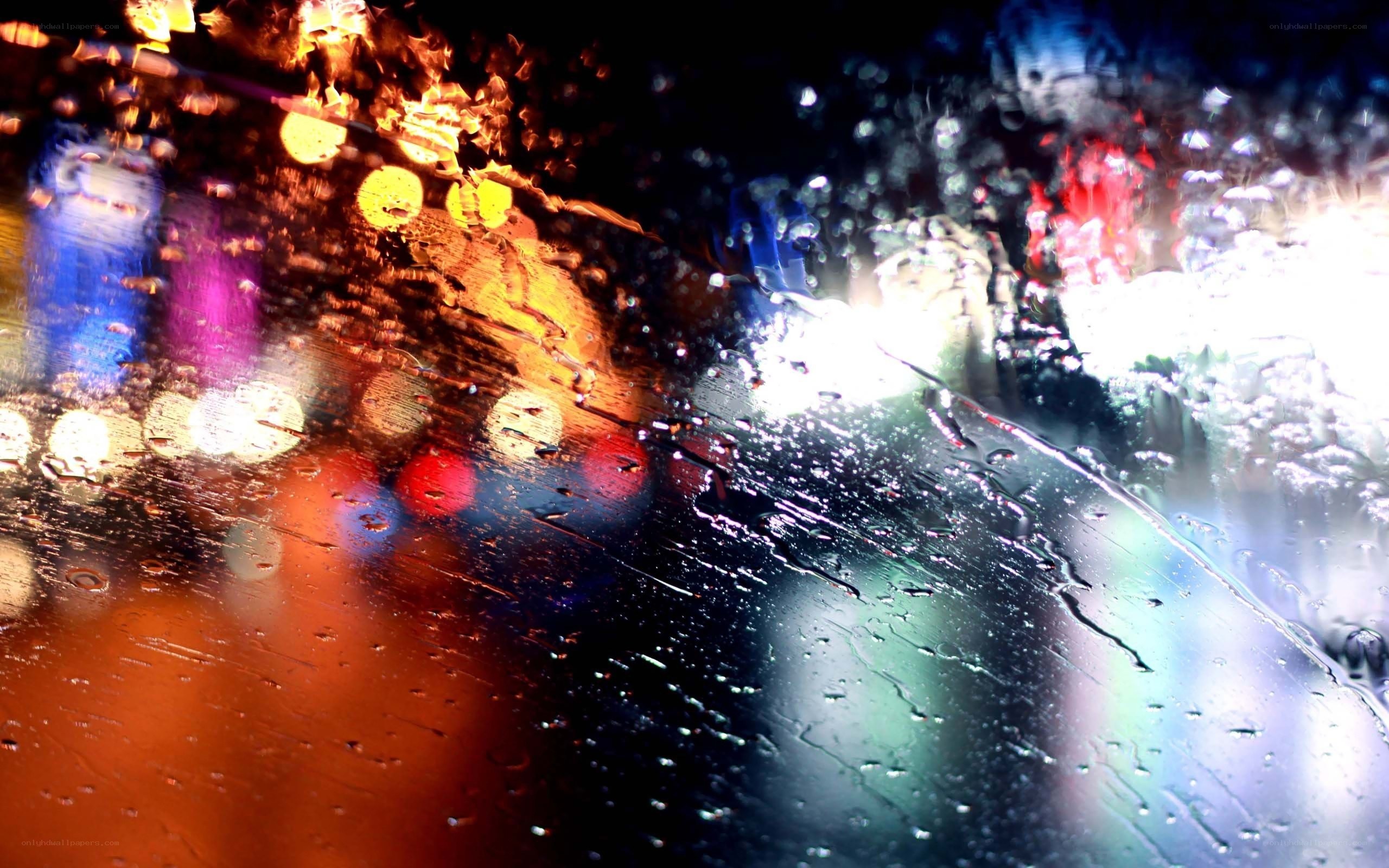 rainy night city lights