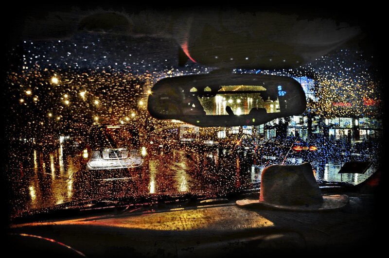 Rainy night drive in the city