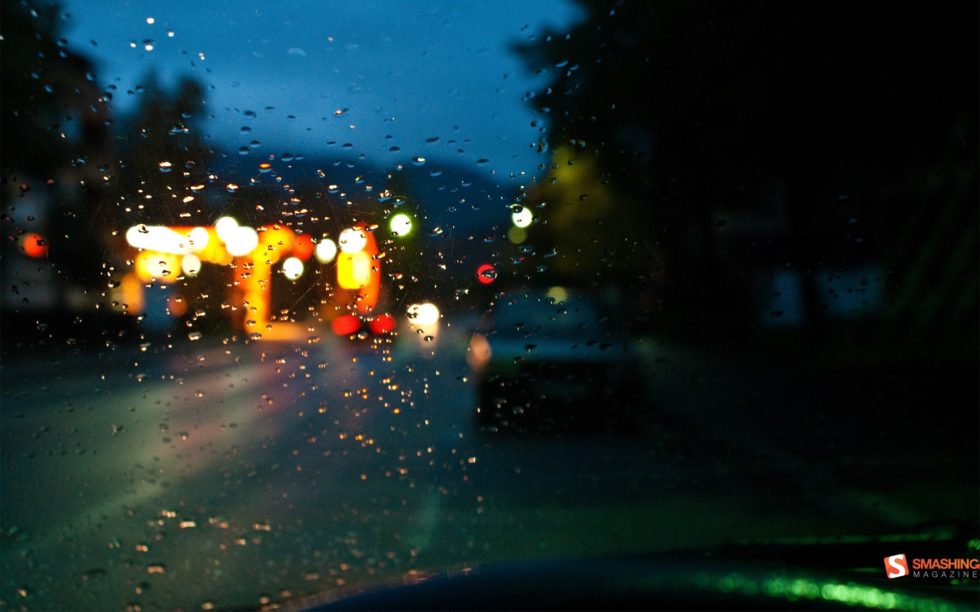 rainy night drive view